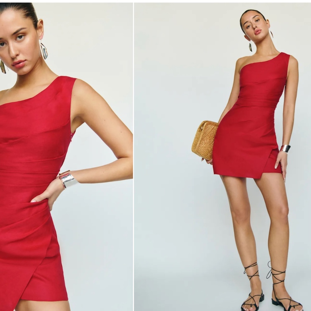 Reformation Ciro Linen Dress Red - Size 10 - Picture 2 of 3
